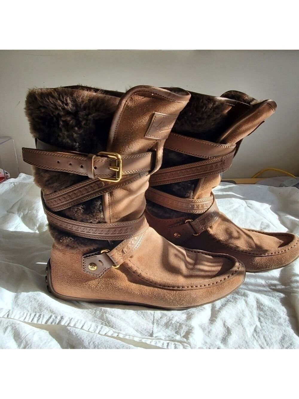 Louis Vuitton Brown Suede Shearling Monogram Winter Boots Size 36.5